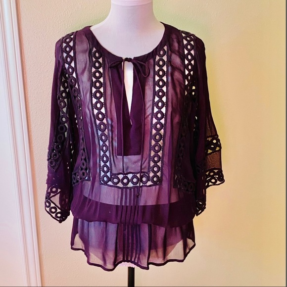ANTHROPOLOGIE  Beautiful dark purple sheer top - Picture 2 of 9